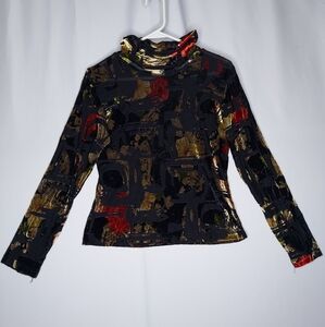 Vintage Burnout Velvet Sheer Mock Top Multicolor Paisley Floral Fairycore Grunge